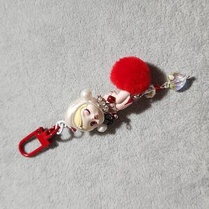 Cute Skullpanda Keychain with Pom Pom and Glass Beads